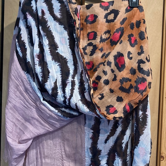Accessories - Animal Print and Striped Scarf